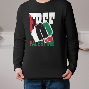 kaos palestina lengan panjang warna hitam free palestine