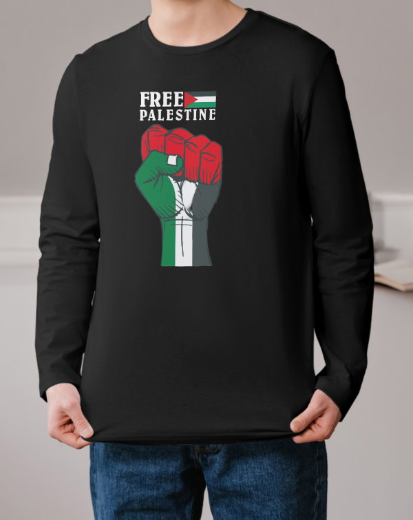 kaos palestina lengan panjang warna hitam freedom palestine